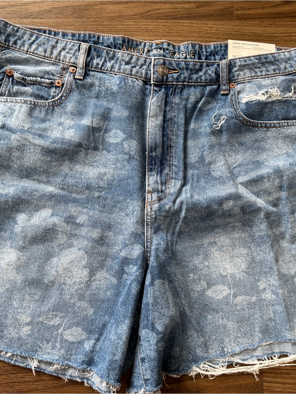 American Eagle Outfitters Light Blue Floral Print Denim Shorts